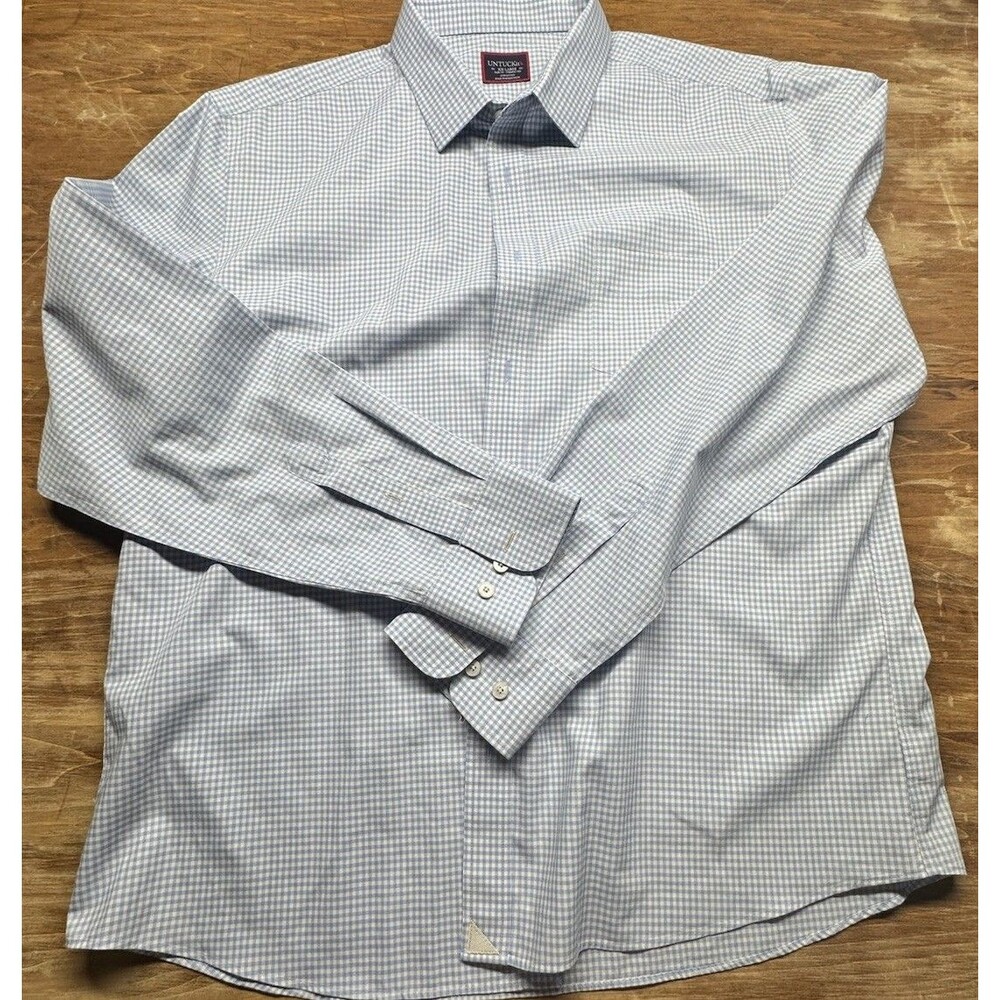 UNTUCKit Mens XXL Blue Plaid Button Up Slim  Fit Long Sleeve Wrinkle Free Cotton
